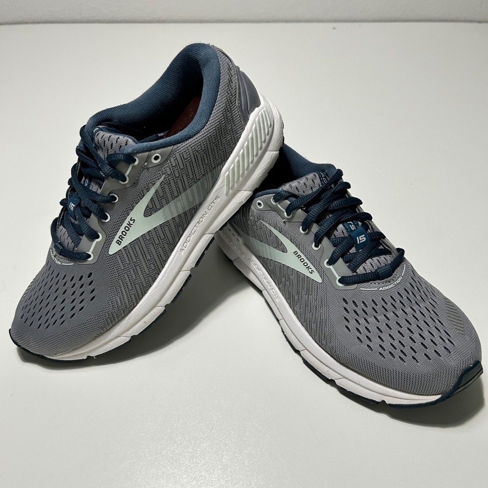 Brooks Addiction GTS 15 Womens Grey Navy Running Shoes 1203521B099 Size 8